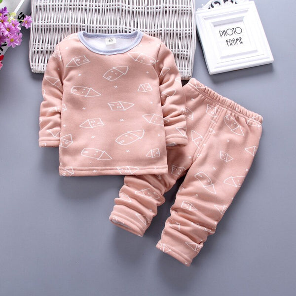 [variant_title] - Children Clothing 2018 New Autumn Winter Girls Boys Plush underwear warm Christmas Outfit Kids Clothes Sets Child Pajamas Sets