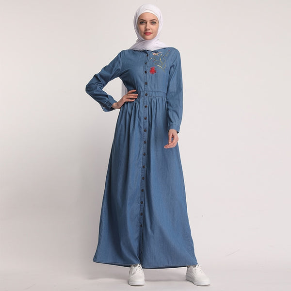 [variant_title] - Denim Kaftan Abaya Dubai Islam Cardigan Hijab Muslim Dress Abayas For Women Qatar UAE Oman Caftan Robe Turkish Islamic Clothing