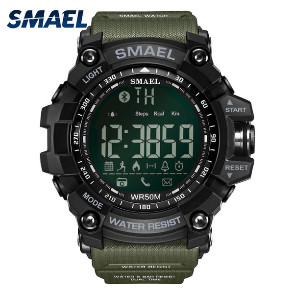 [variant_title] - 50Meters Swim Dress Sport Watches Smael Brand Army Green Style  Bluetooth Link Smart Watches Men Digital Sport Male Clock 1617B