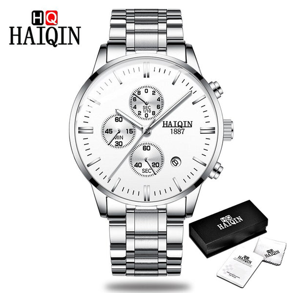All-silver - HAIQIN Men's watches Fashion Mens watches top brand luxury/Sport/military/Gold/quartz/wrist watch men clock relogio masculino