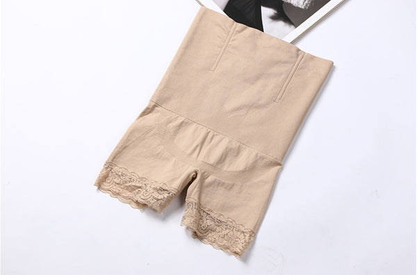 Khaki / M L 50-70kg - SH-0002 Lady high waist lift buttocks seamless body shaper underwear lace waist safety pants shaping shorts