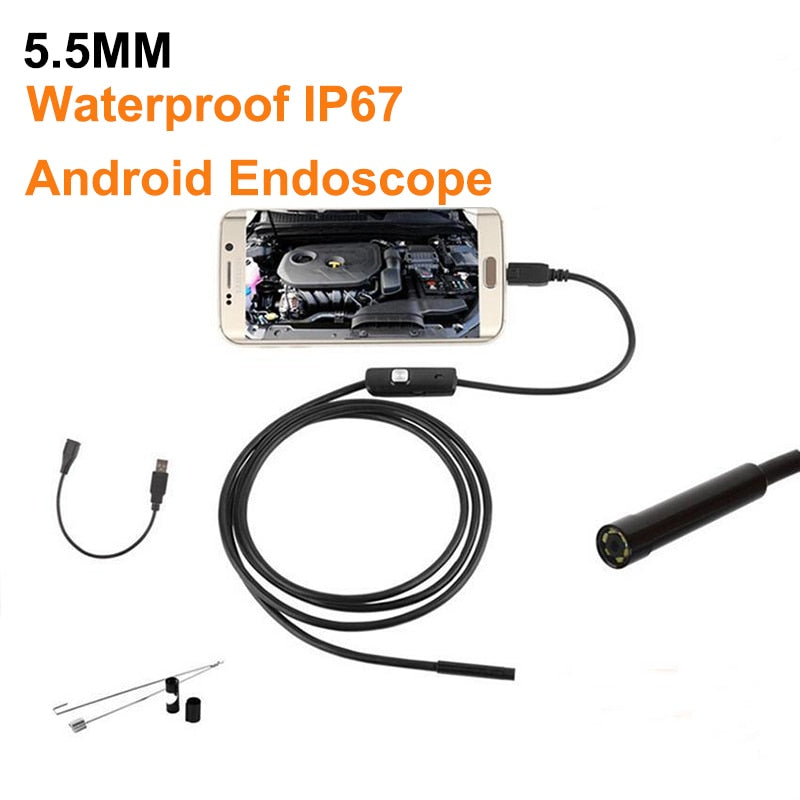 5.5mm lens / 1m - 2M 1M 5.5mm 7mm Endoscope Camera Flexible IP67 Waterproof Inspection Borescope Camera for Android PC Notebook 6LEDs Adjustable