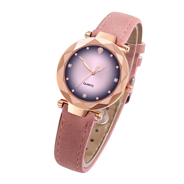 Pink - New Hot Sale Ladies Watch Women's Casual Leather Crystal Dial Quartz Wrist Watches Relogio Feminino Clock Gift For Women 3