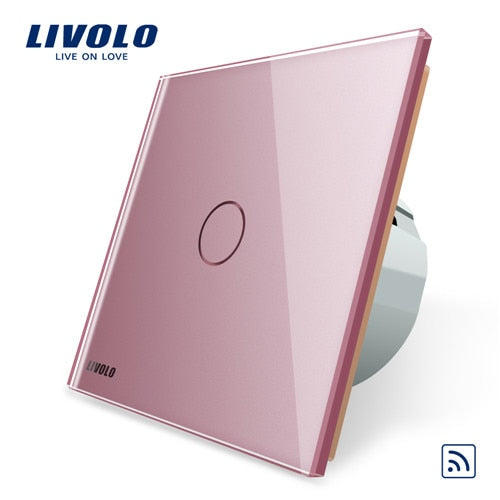 Pink - Livolo EU Standard Wall Light Remote Touch Switch,1gang 1way ,Glass Panel, AC 220~250V ,VL-C701R-1/2/3/5, No remote controller