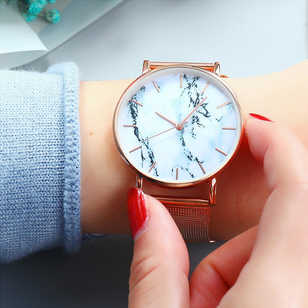 [variant_title] - New Marble Texture Design Women Ladies Casual Popular Stainless Steel Band Strap Quartz Analog Wrist Watch Gift Dropshipping