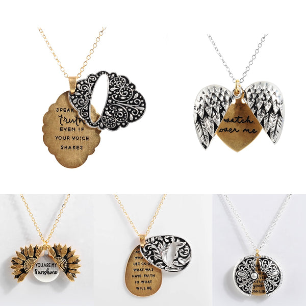 [variant_title] - 2019 New Women Gold Necklace Custom You are my sunshine Open Locket Sunflower Pendant Necklace Free Dropshipping