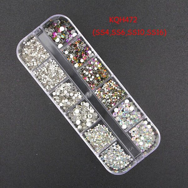 KQH472 - New Multi-size Nail Rhinestones 3D Crystal AB Clear Nail Stones Gems Pearl DIY Nail Art Decorations Gold Silver Rivet Rhinestone