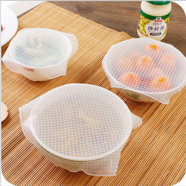 Default Title - Food Fresh Keeping Saran Wrap 4pcs Kitchen Tools Reusable Silicone Food Wraps Seal Vacuum Cover Stretch Lid Kitchen Accessories