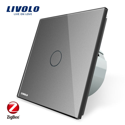 Grey - Livolo EU Standard Zigbee Smart Home Wall Touch Switch, Touch WiFi APP Control, google home control , Alexa, echo control