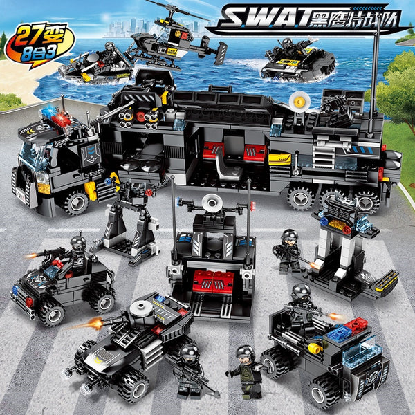 [variant_title] - 8pcs/lot LegoINGs SWAT City Police Truck Building Blocks Sets Ship Helicopter Vehicle Creator Bricks Playmobil Toys for Children