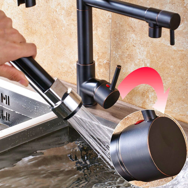 [variant_title] - Chrome Spring Pull Down Kitchen Faucet Dual Spouts 360 Swivel Handheld Shower Kitchen Mixer Crane Hot  Cold 2 Outlet Spring Taps
