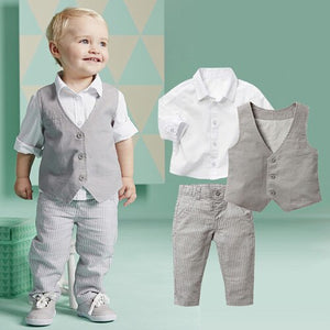 grey 220842 / 2T - 2019 Boys Clothing Sets Autumn Spring Shirt + Vest + Pants Boys Wedding Clothes Kids Gentleman Leisure Handsome Suit Free Ship