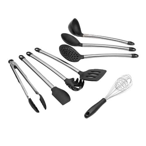 G Black - Kitchen Silicone Non-stick Cooking Spoon Spatula Ladle Egg Beaters Utensils Dinnerware Set Cooking Tools Accessories Supplies