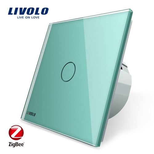 Green - Livolo EU Standard Zigbee Smart Home Wall Touch Switch, Touch WiFi APP Control, google home control , Alexa, echo control