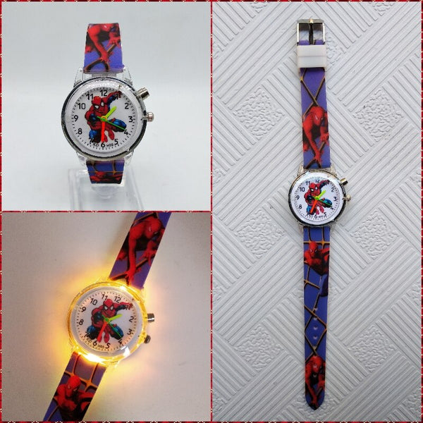[variant_title] - Flashing light Spiderman children watch high quality kids watches child luminous boys girls clock printing silicone belt table