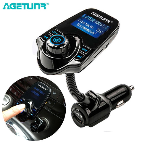 [variant_title] - AGETUNR Bluetooth Car Kit Handsfree Set FM Transmitter MP3 Music Player 5V 2.1A USB Car Charger Support Micro SD Card 4G-32G