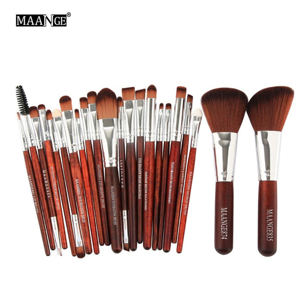 brown silver-22pcs - MAANGE 20/22Pcs Beauty Makeup Brushes Set Cosmetic Foundation Powder Blush Eye Shadow Lip Blend Make Up Brush Tool Kit Maquiagem