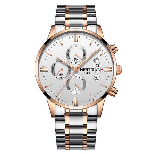 RoseGold White Steel - NIBOSI Relogio Masculino Men Watches Luxury Famous Top Brand Men's Fashion Casual Dress Watch Military Quartz Wristwatches Saat