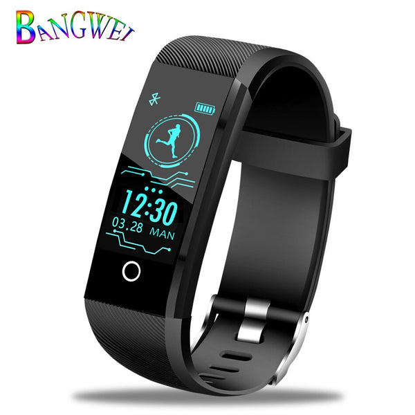 Black - BANGWEI 2018 New Smart Wristband Heart Rate Tracker Blood Pressure Oxygen Fitness wrisband IP68 Waterproof Smart watch Men women