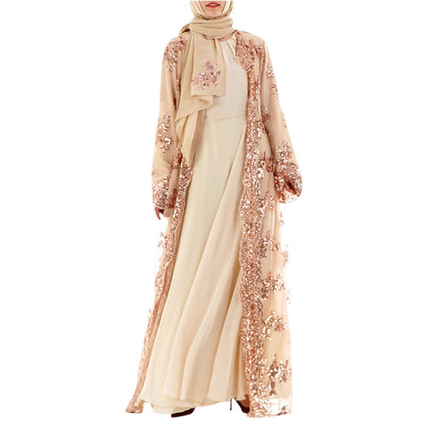 [variant_title] - KLV Muslim Dress Women Casual Lace Sequin Maxi Muslim Abaya Dresses Loose Robe Gowns Ramadan Middle East Arab Islamic Clothing