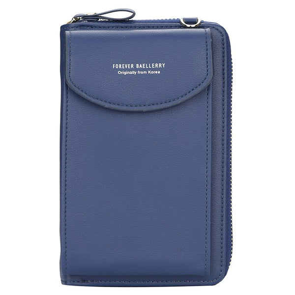 Navy blue - Fashion Women Crossbody Wallet PU Leather Lady Clutch Bag Multifunction Zipper Coin Purse Solid Color Shoulder Bags Clutch Bag
