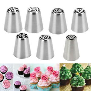 Default Title - 7PCS/lot Stainless Steel Russian Tulip Icing Piping Nozzle + 1 Adaptor Converter Pastry Decorating Tips Cake Cupcake 518