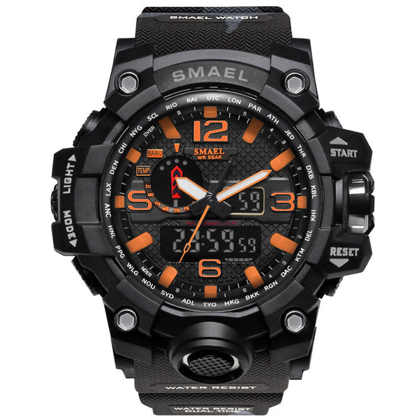 1545B Black orange - SMAEL Brand Men Sports Watches Dual Display Analog Digital LED Electronic Quartz Wristwatches Waterproof Swimming Military Watch