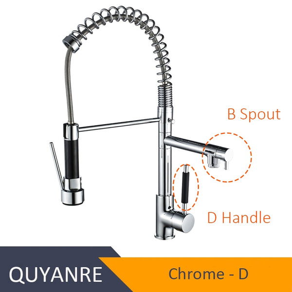 CHROME HEIBAZI - Blackend Spring Kitchen Faucet Pull out Side Sprayer Dual Spout Single Handle Mixer Tap Sink Faucet 360 Rotation Kitchen Faucets