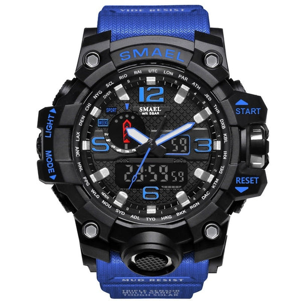 1545 Blue - SMAEL Brand Men Sports Watches Dual Display Analog Digital LED Electronic Quartz Wristwatches Waterproof Swimming Military Watch