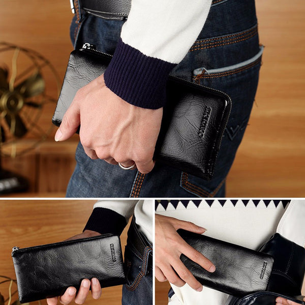 [variant_title] - CONTACT'S 2018 New Classical Genuine Leather Wallets Vintage Style Men Wallet Fashion Brand Purse Card Holder Long Clutch Wallet