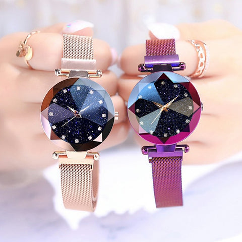 [variant_title] - luxury ladies watch magnet mesh with starry luminous fashion diamond female quartz watch relogio feminino zegarek damski