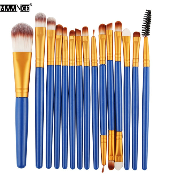 LanJ - MAANGE Pro 15Pcs Makeup Brushes Set Eye Shadow Foundation Powder Eyeliner Eyelash Lip Make Up Brush Cosmetic Beauty Tool Kit Hot