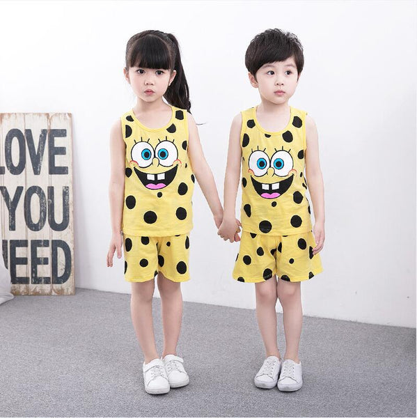 A / 12M - Summer Cute Cartoon 2PCS Kids Baby Boys Girls Floral Vest Top Shorts Pants Set Clothes Children Pajamas Girls Clothing Sets DS9