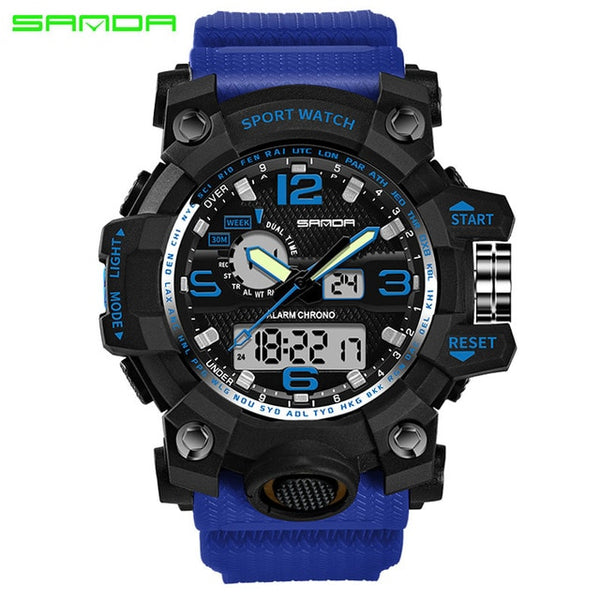 blue - SANDA top luxury brand G style men's military sports watch LED digital watch waterproof men's watch Relogio Masculino