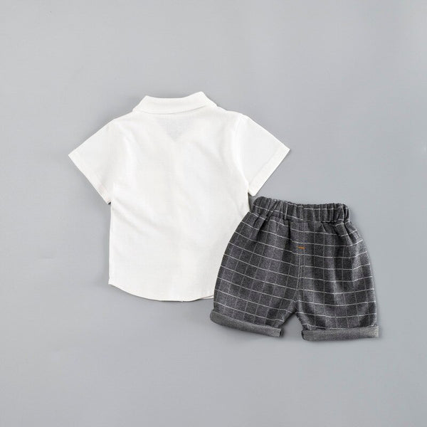 [variant_title] - Little Boys Party Clothing Baby 2pieces/Set Clothing Sets White Shirt with Tie + Shorts Infant Outfits Set Baby Clothes Suit