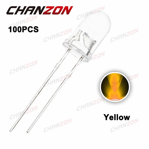 100pcs Yellow - 100pcs 5mm LED Diode 5 mm Assorted Kit Clear Warm White Green Red Blue UV Yellow Orange Pink DIY Light Emitting Diode Set 20mA