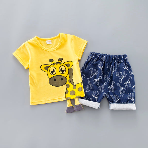 [variant_title] - Baby Clothing Set for Boys Girls 2019 Cute Summer Casual Clothes Set Giraffe Top Blue Shorts Suits Kids Clothes 1-4 Years