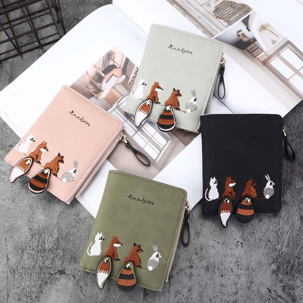 [variant_title] - High quality Women's Wallet Lovely Cartoon Animals Short Leather Female Small Coin Purse Hasp Zipper Purse Card Holder For Girls