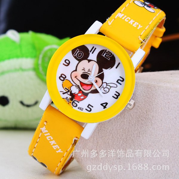 YELLOW - New 2016 fashion cool mickey cartoon watch for children girls Leather digital watches for kids boys Christmas gift wristwatch