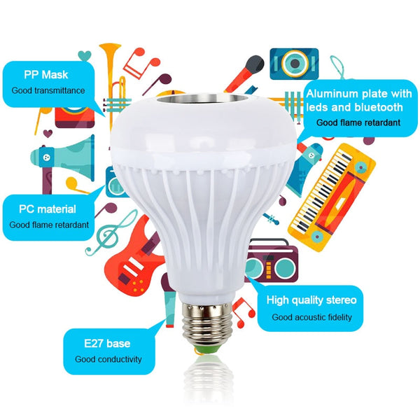 [variant_title] - Smart E27 RGB Bluetooth Speaker LED Bulb Light 12W Music Playing Dimmable Wireless Led Lamp with 24 Keys Remote Control