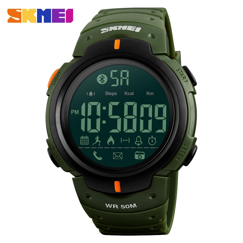 Army Green - Men's Sport Smart Watch SKMEI Brand Fashion Pedometer Remote Camera Calorie Bluetooth Smartwatch Reminder Digital Wristwatches