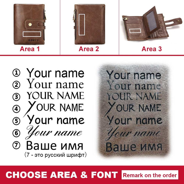 [variant_title] - KAVIS Free Engraving Name Genuine Leather Wallet Men PORTFOLIO Gift Male Cudan Portomonee Perse Coin Purse Pocket Money Bag