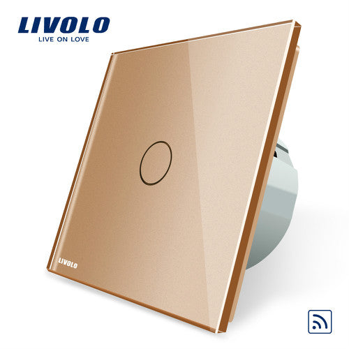 Gold - Livolo EU Standard Wall Light Remote Touch Switch,1gang 1way ,Glass Panel, AC 220~250V ,VL-C701R-1/2/3/5, No remote controller