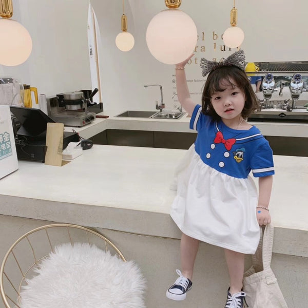 [variant_title] - summer baby dress cotton cartoon character print design o-neck blue white toddler girls dresses