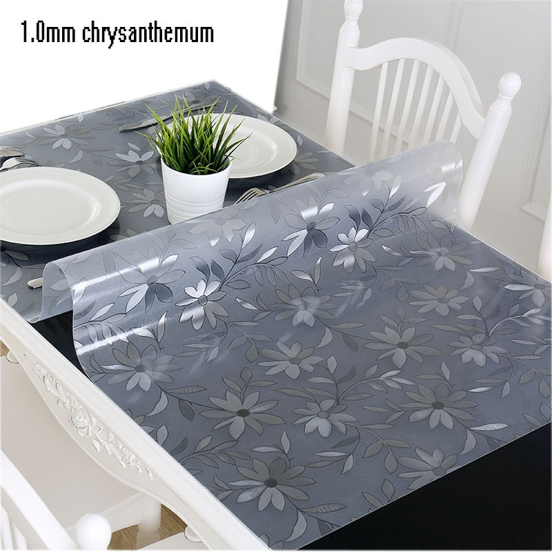chrysanthemum / 50x100cm - PVC tablecloth tablecloth transparent D' waterproof tablecloth with kitchen pattern oil tablecloth glass soft cloth 1.0mm