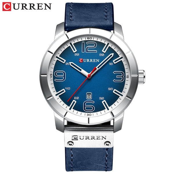silver blue watch - Men Watch 2019 CURREN Men's Quartz Wristwatches Male Clock Top Brand Luxury Reloj Hombres Leather Wrist Watches with Calendar