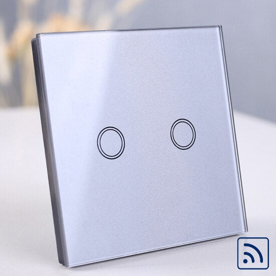 RF 2 gang Gray - Wireless Wall Light switch touch EU Standard Smart light Switch, 130-240V 1234 Gang Glass Panel Remote Control Touch wall Switch