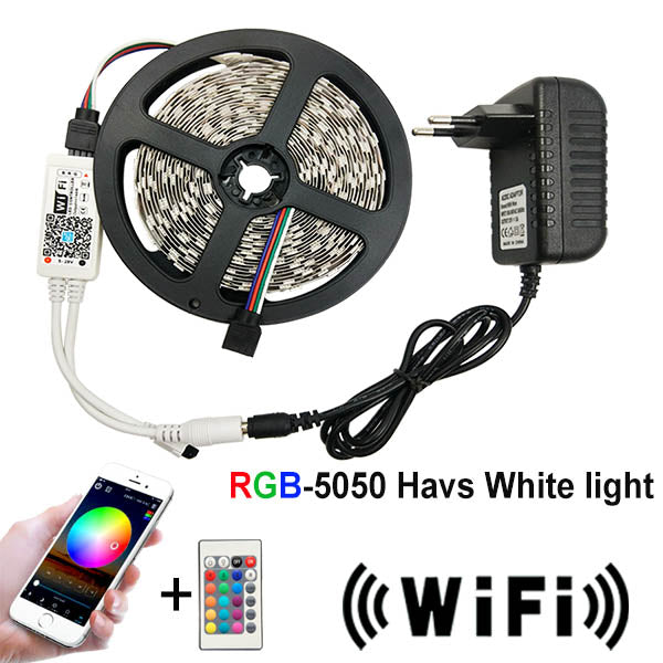 5050 with WiFi / No Waterproof / 10m - 5m 10m 15m WiFi LED Strip Light RGB Waterproof SMD 5050 2835 DC12V rgb String Diode Flexible Ribbon WiFi Contoller+Adapter plug