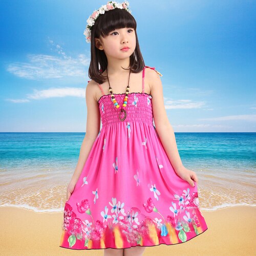 5 / 12 - Girls Dress Summer Fashion Sling Floral Kids Dress Princess Bohemian Children Dresses Beach Girls Clothes 3 4 6 7 8 10 12 Year