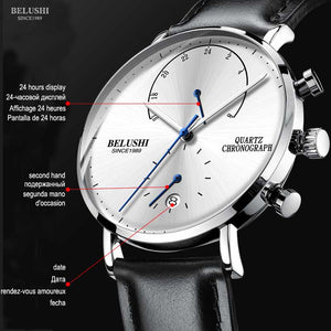 [variant_title] - BELUSHI Fashion Quartz Watches Men Top Brand Ultra-thin Leather Men Watch Waterproof Male Auto Date Clock Relogio Masculino